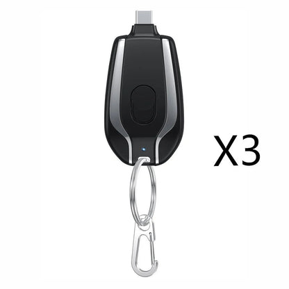 Compact 1500mAh Mini Portable Power Bank with Waterproof Rubber Exterior, Carabiner Clip, and Fast Type-C Charging
