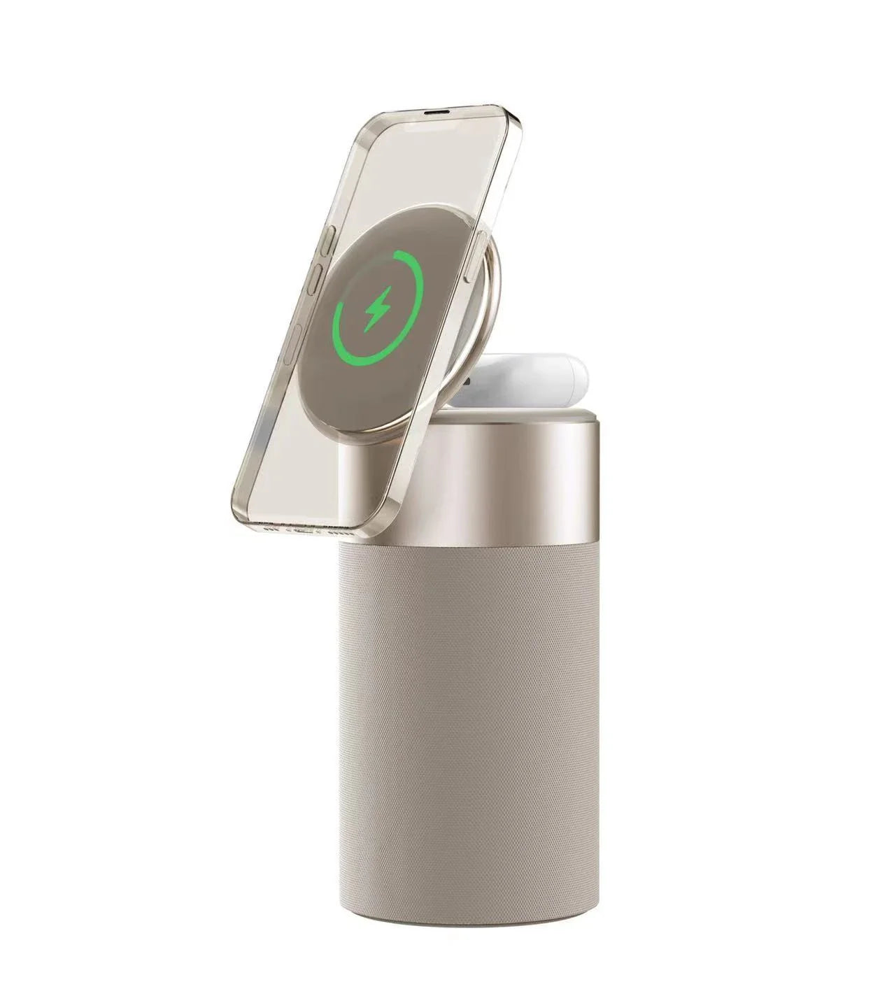 Versatile 3-in-1 wireless charging station with touch lamp and Bluetooth speaker for home and office use