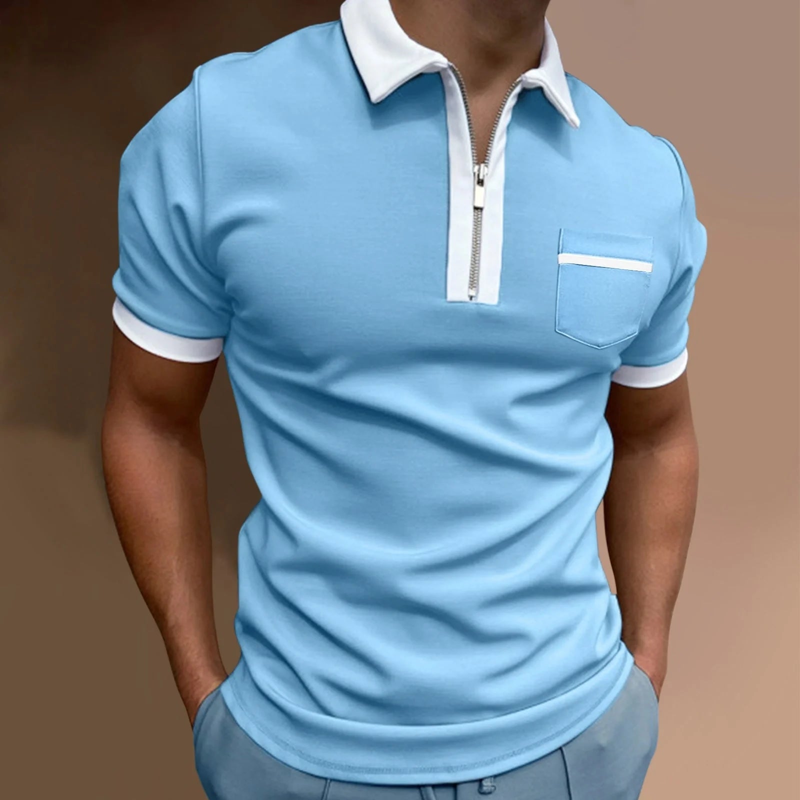 Men's slim fit lapel pocket T-shirt in various colors