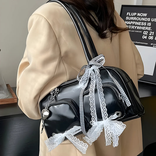 Soft PU casual shoulder bag in horizontal square shape with double straps and phone pocket