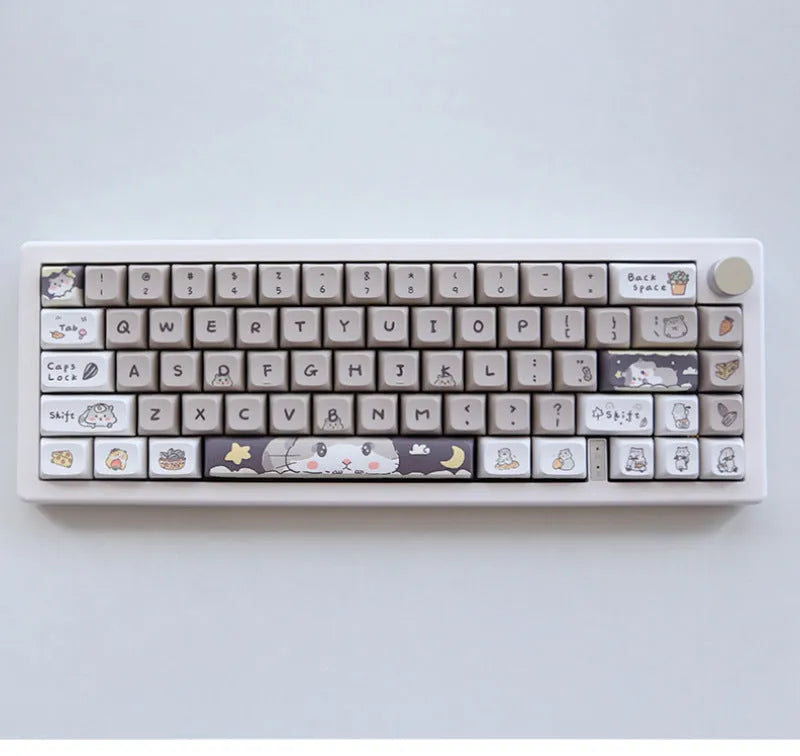 Custard design mechanical keyboard keycap set for 68 75 98 100 column layouts in mouse grey and yellow colourways