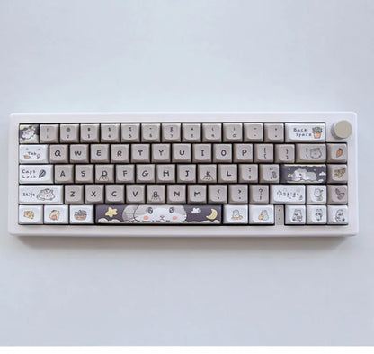 Custard design mechanical keyboard keycap set for 68 75 98 100 column layouts in mouse grey and yellow colourways
