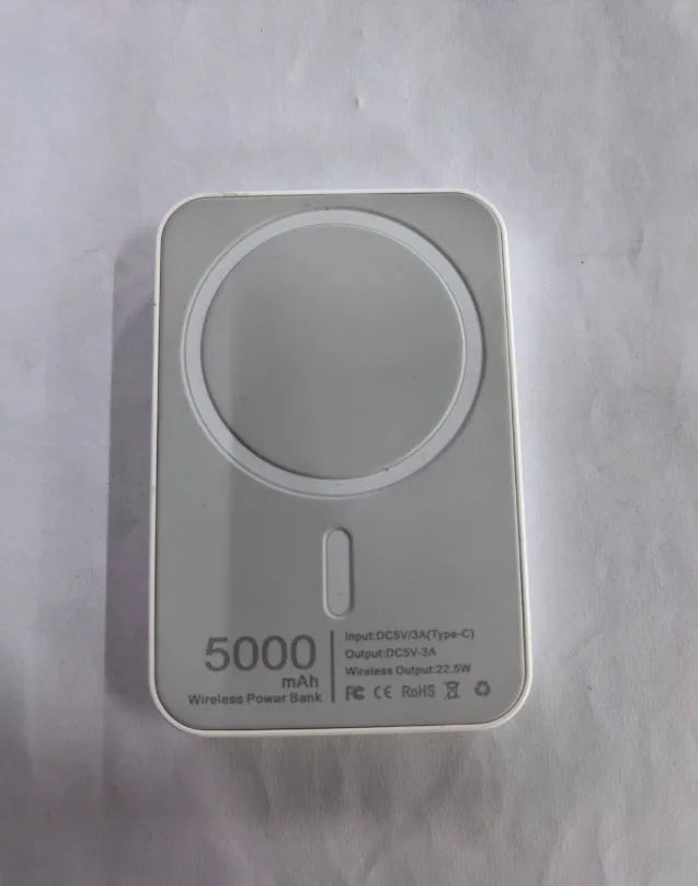 White magnetic wireless charging power bank with 5000mAh capacity and creative design