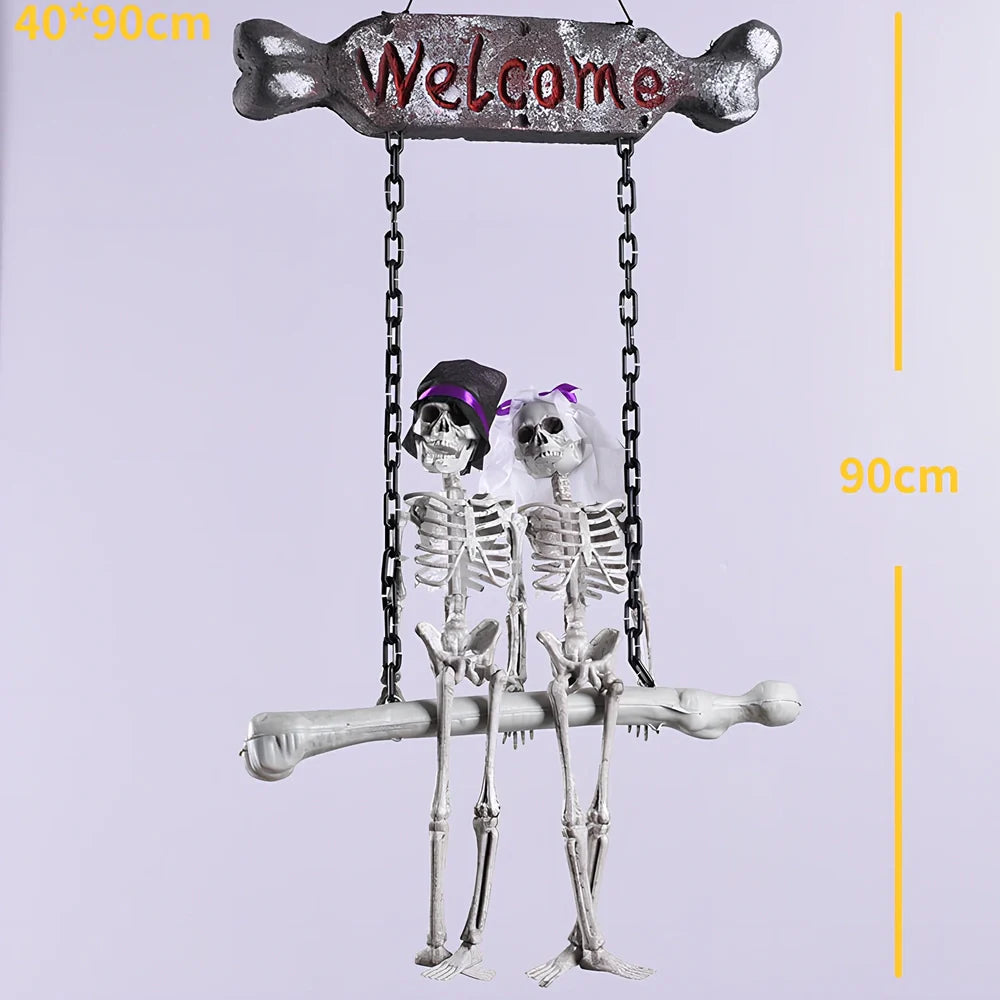 Halloween bride and groom foam door hanging pendant with cloth decoration measuring 30cm