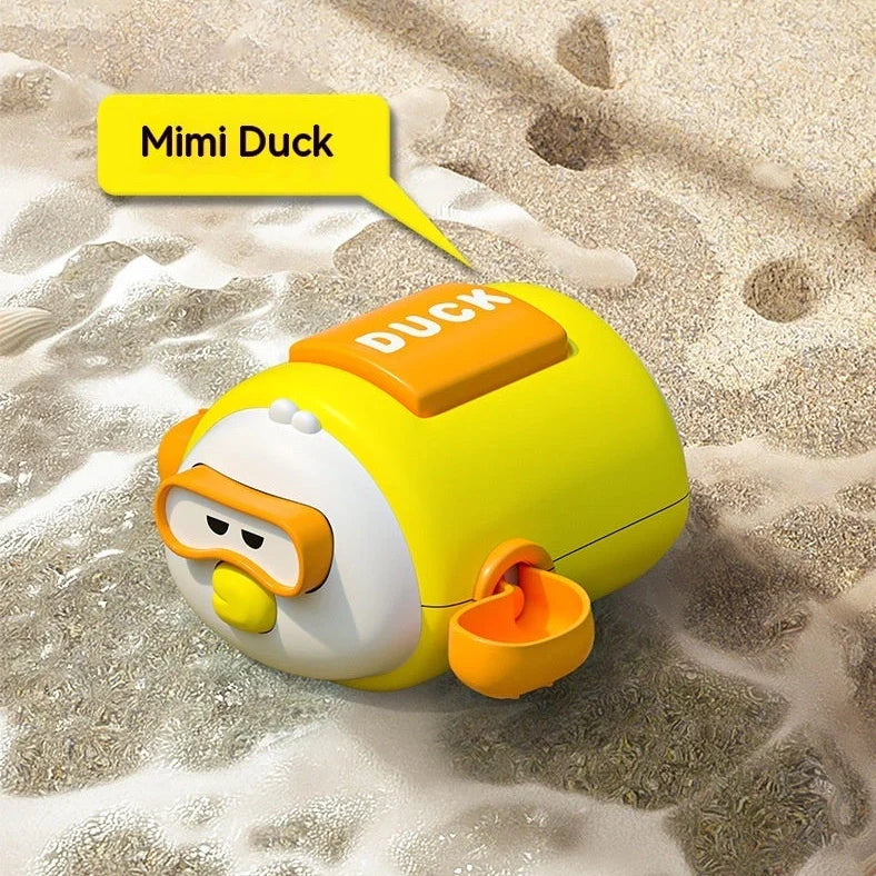 Children's wind-up bath toy measuring 8.2x9.4x5cm with chain attachments in blue pig design