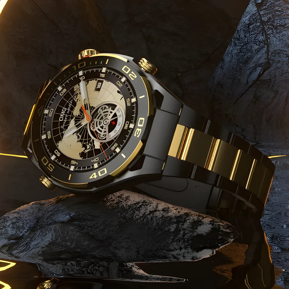 Gold smart sports watch with large screen, Bluetooth calling, heart rate monitoring and wireless charging