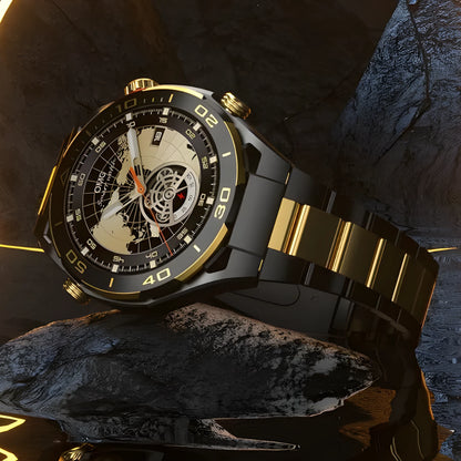 Gold smart sports watch with large screen, Bluetooth calling, heart rate monitoring and wireless charging
