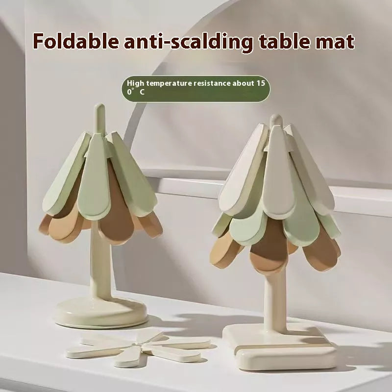 Tree-shaped silicone trivet set for heat protection on kitchen countertops