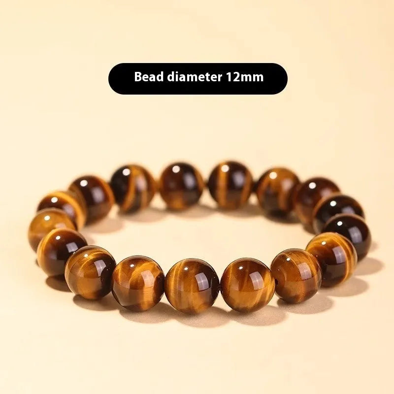 Single-circle beaded Buddha bracelet with tigereye Dzi stone, showing bead size options.