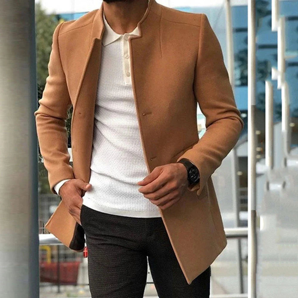Men's single-breasted jacket in classic colors like khaki, black, grey, blue, and army green