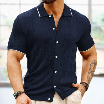 A stylish short-sleeve polo shirt made with premium Tencel fabric, featuring a unique flocked design and a variety of classic color options.
