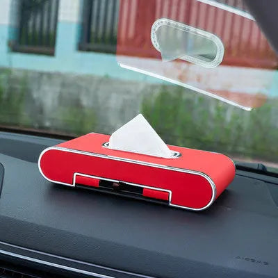 Car mobile phone holder tissue box in super-transition leather, 24.5x12.5x5cm, with pumping paper box