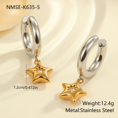 Stainless steel Christmas tree earrings with 18K gold electroplating in heart and star shapes