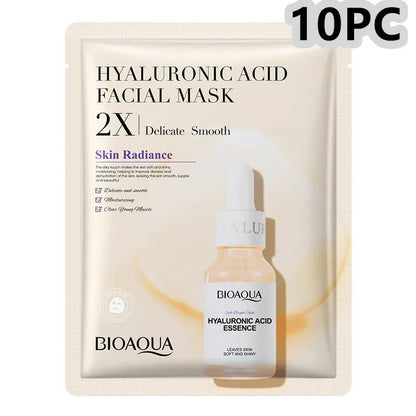 Collagen and hyaluronic acid facial sheet mask set with four variant packages showing 30g gel masks