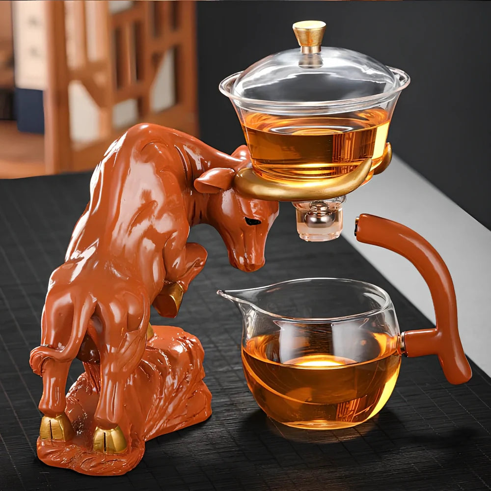 Niu Zhuan Qiankun glass semi-automatic tea maker in green bull, 2700g borosilicate with 1-litre capacity for even steeping