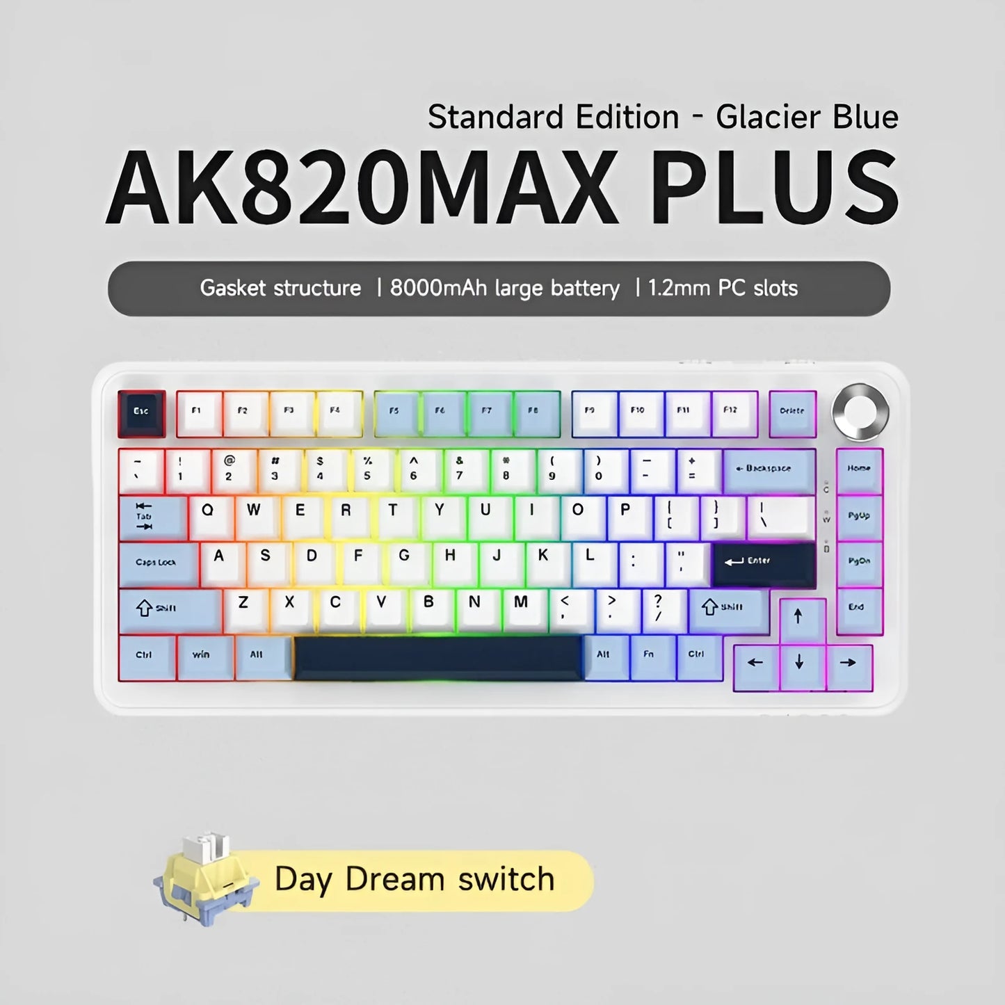 Black, grey and yellow three-mode wireless mechanical keyboard with hot-swappable switches