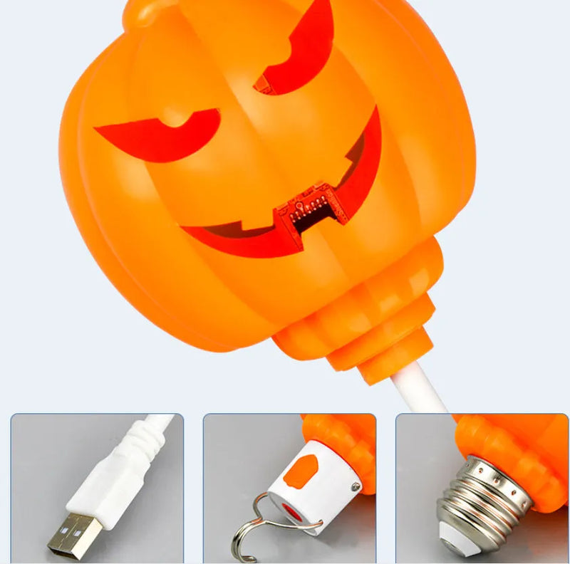 Pumpkin lamp USB powered plastic holiday party bedroom decoration with purple light or yellow light options, 22cm tall decorative lantern suitable for Halloween and autumn home decor