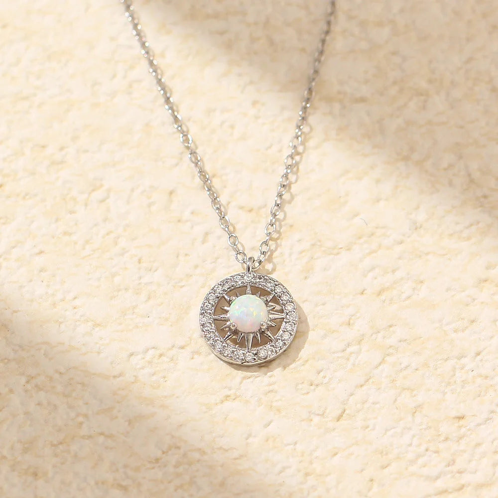 Silver Opal Celtic Moon and Sun Necklace with diamond treatment on 925 silver chain