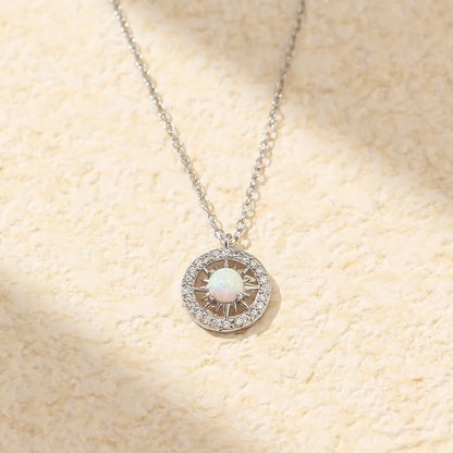 Silver Opal Celtic Moon and Sun Necklace with diamond treatment on 925 silver chain