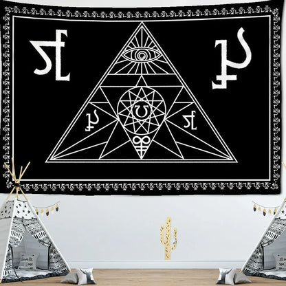Rectangular skull tapestry with geometric pattern in Nordic style, machine-woven polyester construction