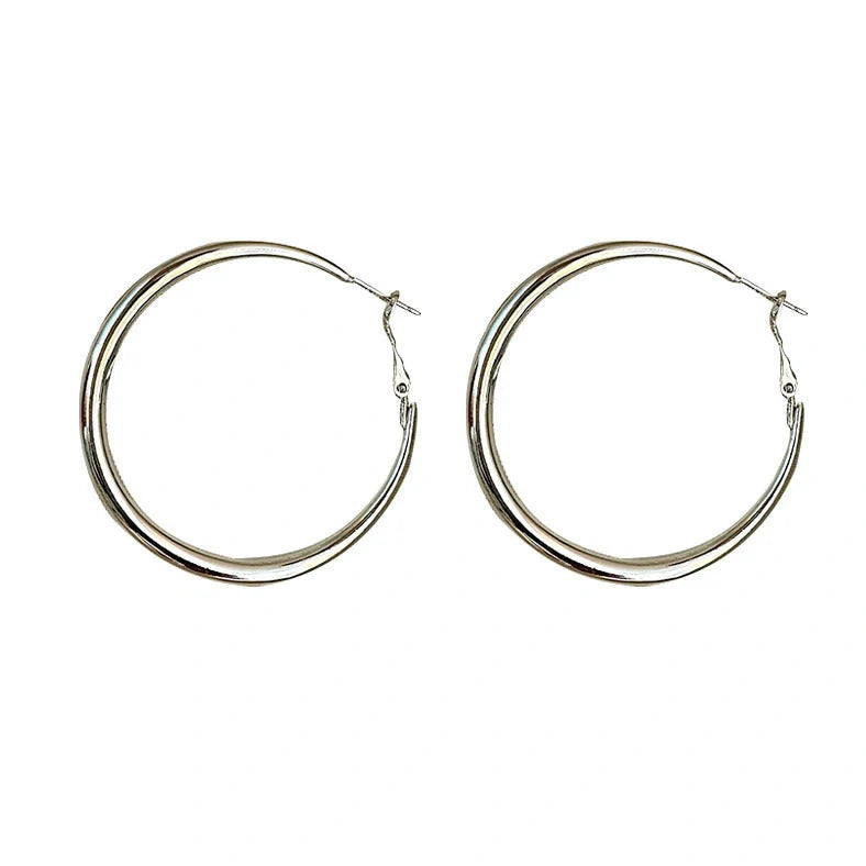 Silver pigment ring earrings with 5cm circular designs on 925 silver posts