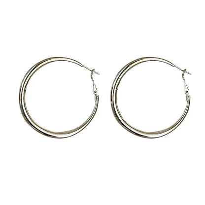 Silver pigment ring earrings with 5cm circular designs on 925 silver posts