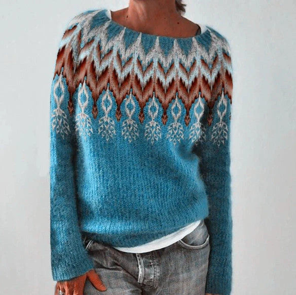 Stylish multicolor knit pullover sweater for women with relaxed fit and variety of vibrant color options