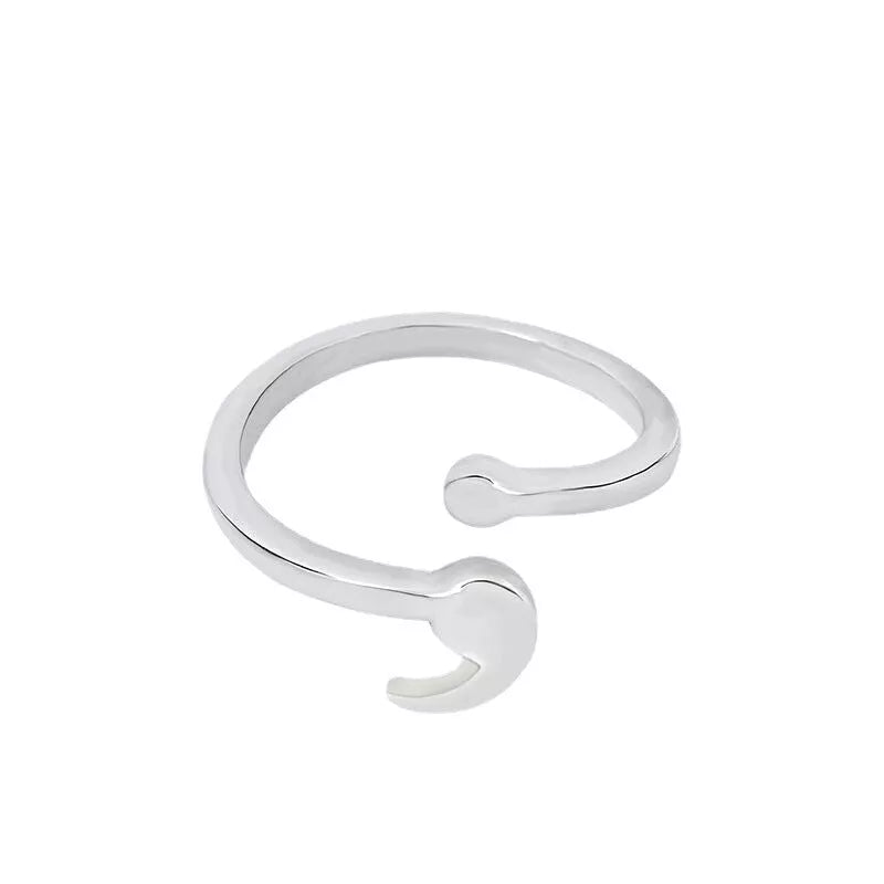 Silver semicolon design wave ring with inspirational Chinese characters