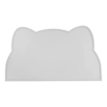Blue silicone pet feeding mat in cat head shape for dog and cat food bowls