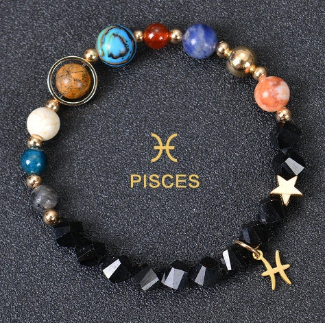 Stylish frosted stone beaded zodiac constellation bracelet for unisex wear