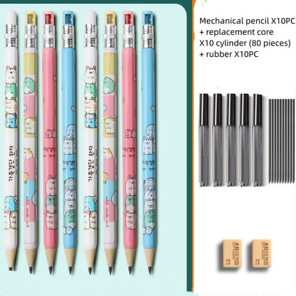 Set of colourful cartoon-designed children's mechanical pencils with 2B lead cylinders and erasers