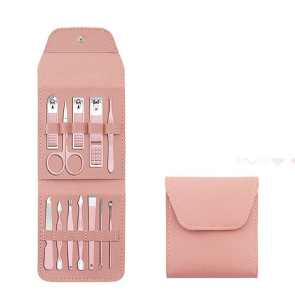 Premium 16-piece manicure set with sleek leather case, including nail clippers, scissors, tweezers, and other grooming tools