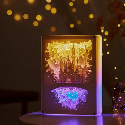Bedside night light with three-dimensional paper carving design and USB power cable