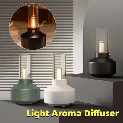 Retro light aroma diffuser with LED night light and humidifier in white and black