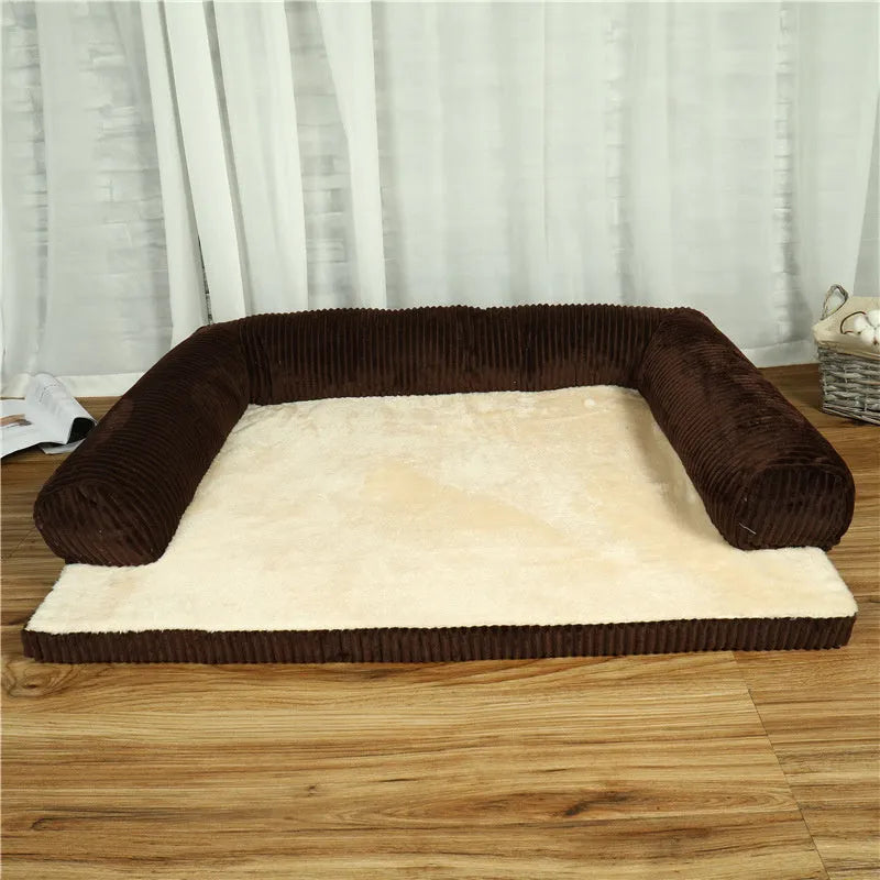 Corduroy pet sofa bed in red colour with high-density sponge padding and non-slip base