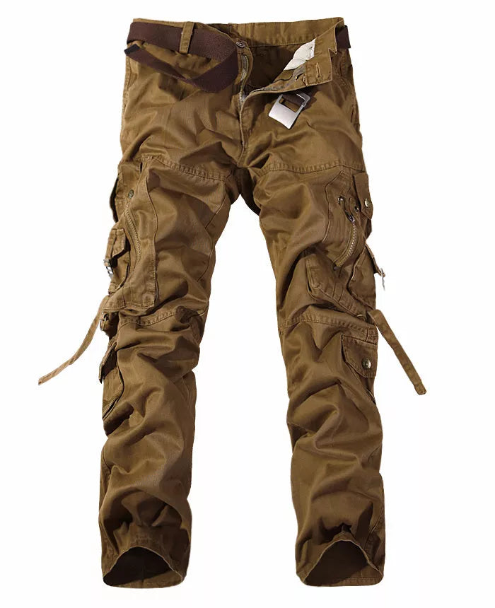 Men's cotton multi-pocket cargo pants in various colors