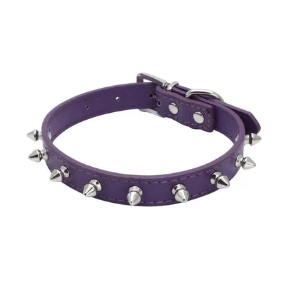 Spiked black PU leather dog collar with metal studs and an alloy metal fastener.