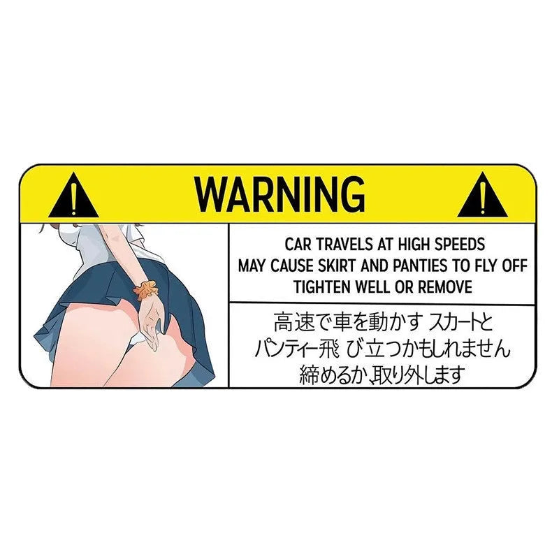 Funny comic car warning sticker measuring 13cm, showing one of eight colourful PVC designs.