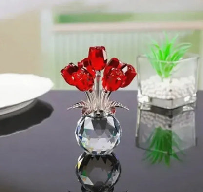 K9 crystal glass rose ornament in a geometric shape with a Chinese style, shown in one of seven available colours.