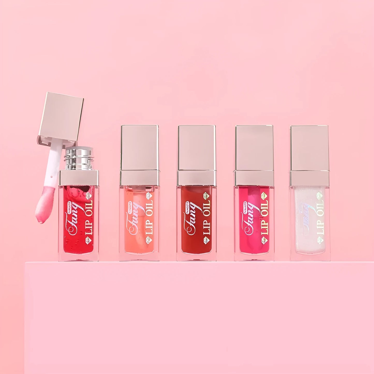 Bright lip gloss mint lipstick in five colour shades with moisturising and repairing effects