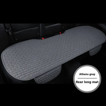 Linen car seat cushion three-piece protective pad with ventilation and sponge filler in black, black and red, grey, brown, or beige
