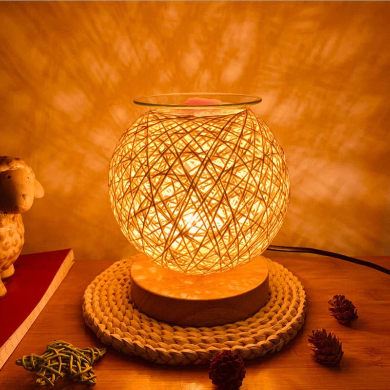 Elegant Bamboo Wax Warmer with Dimming Night Light