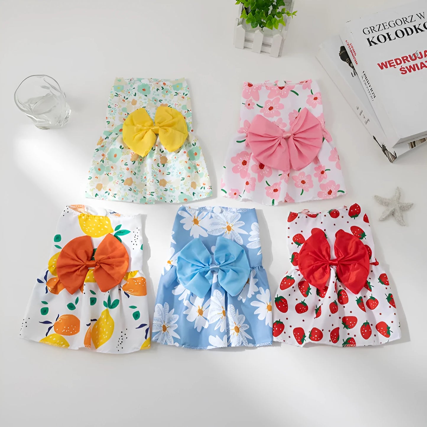 Ultra-thin polyester pet dress with floral butterfly bow decoration for dogs and cats