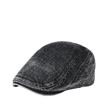 Men's denim baseball cap with flat crown in Korean style, shown in multiple colour options