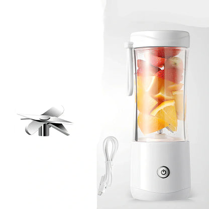 Mini electric portable juice machine with USB cable and six-blade stainless steel design in dark green colour