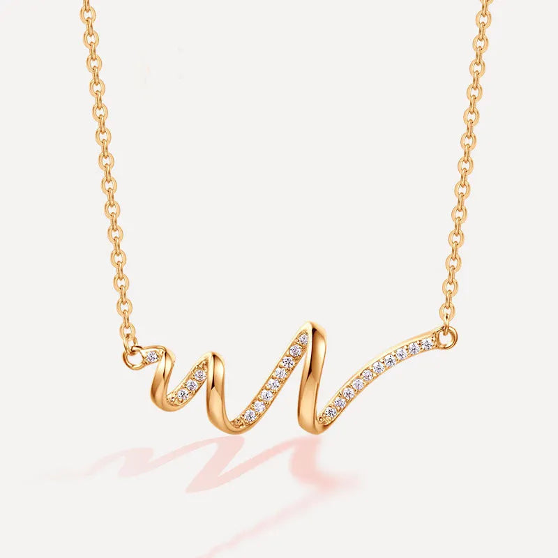 Women's wavy heartbeat clavicle necklace in gold or platinum colour with copper electroplated geometric pendant