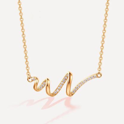 Women's wavy heartbeat clavicle necklace in gold or platinum colour with copper electroplated geometric pendant