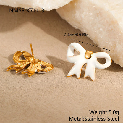 Bowknot necklace and earrings set with adjustable chain in pink and white colour options