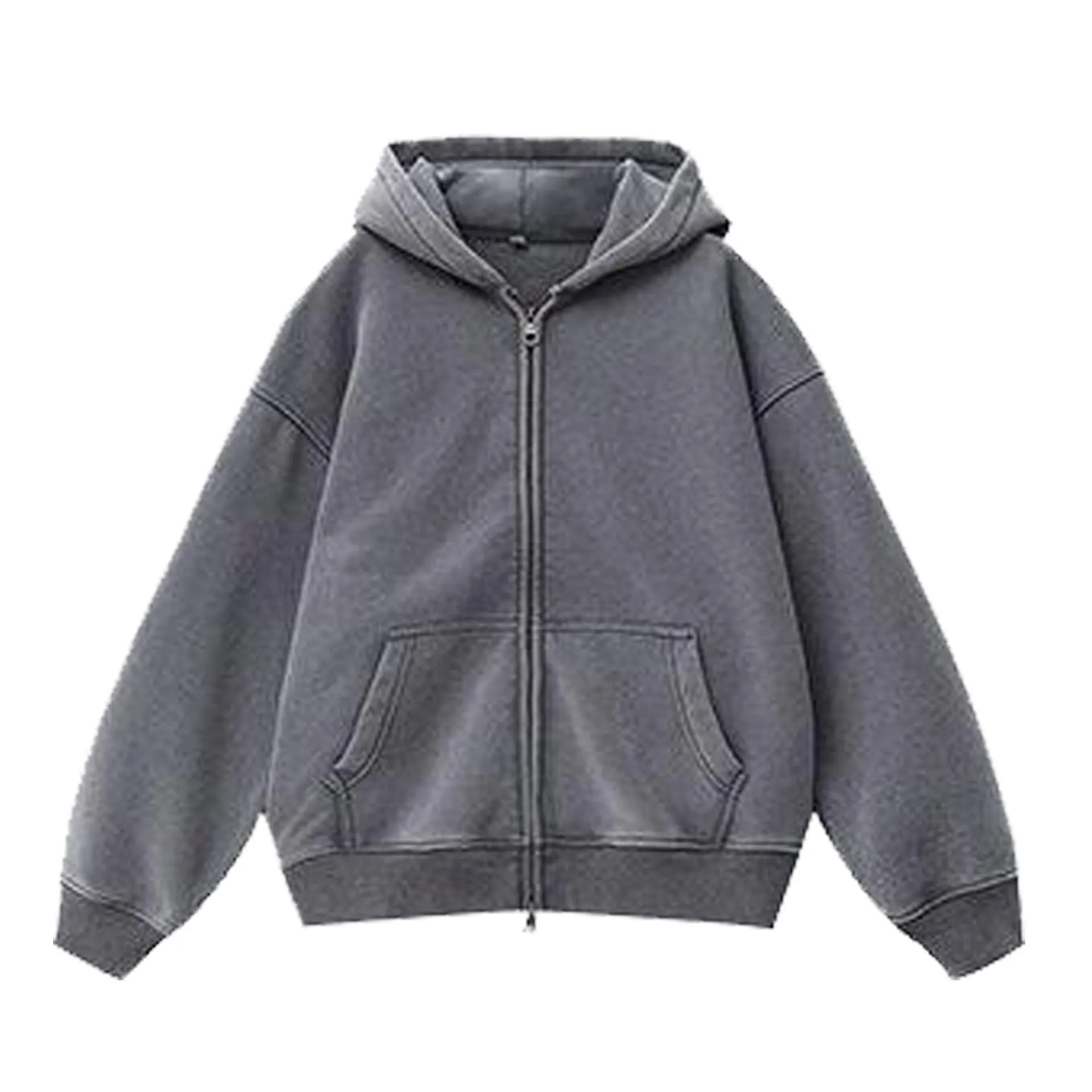 Women's fleece-lined distressed hooded cardigan sweater in loose fit with patch pockets