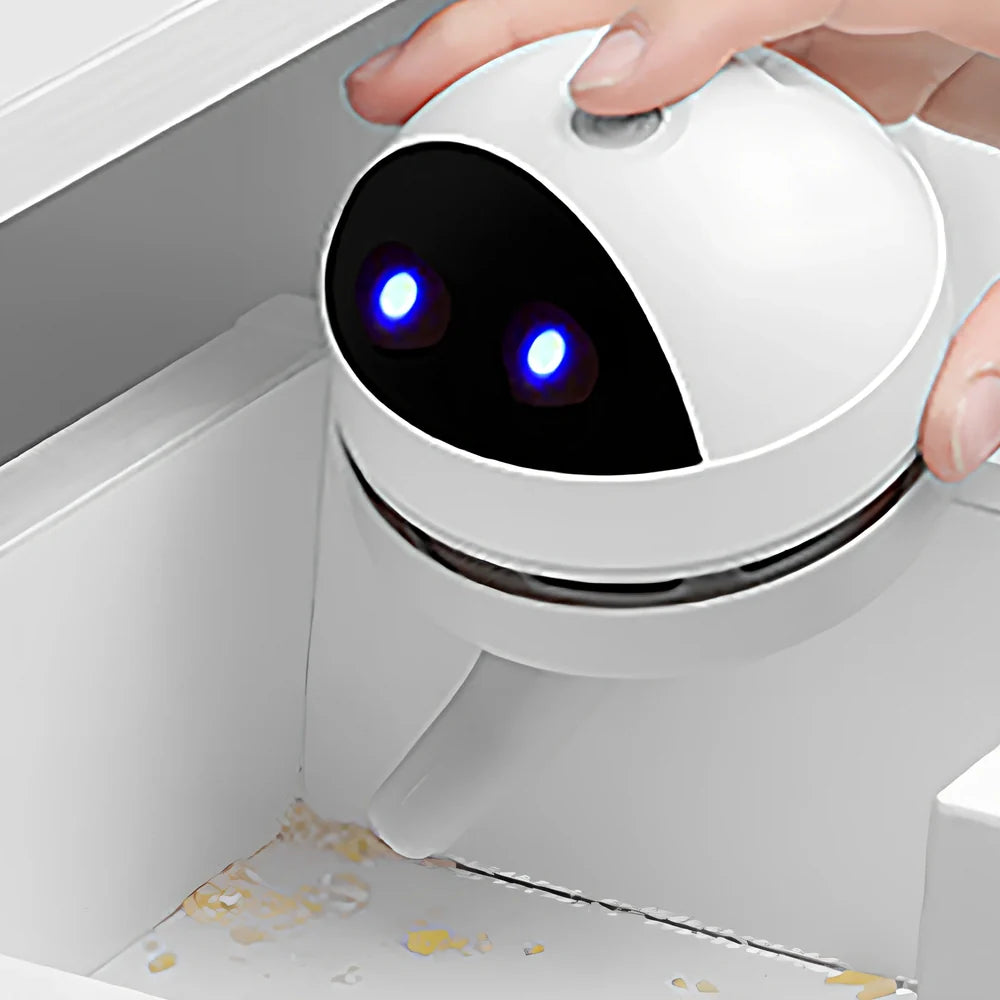 White mini USB desktop keyboard cleaner vacuum with flat nozzle and 30ml dust box, 15cm long for handheld use